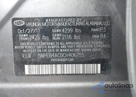 2012 Hyundai Sonata Gls from USA, damaged, VIN 5NPEB4AC0CH406755